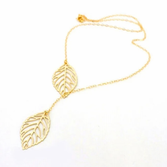 Gold Lasercut Leaf Floral Plant Leafs Alloy Lariate Choker Necklace - Picture 3 of 16